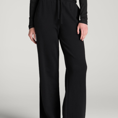 Everyday French Terry Mid Rise Wide Leg Pants for Tall Women in Black