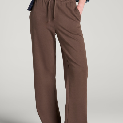 Everyday French Terry Mid Rise Wide Leg Pants for Tall Women in Coffee Quartz