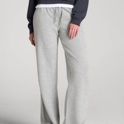 Everyday French Terry Mid Rise Wide Leg Pants for Tall Women in Grey Mix