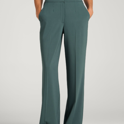 Flat Front Wide Leg Dress Pants for Tall Women in Balsam Green