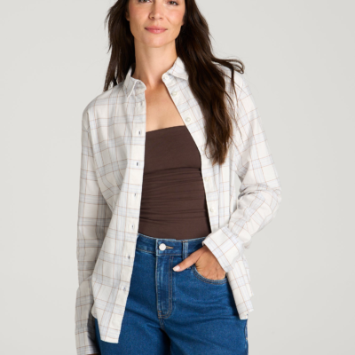 Oversized Flannel Shirt for Tall Women in Arctic Ice Plaid
