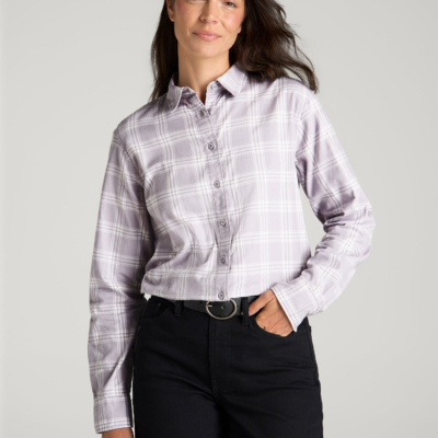 Oversized Flannel Shirt for Tall Women in Dusty Lilac Plaid