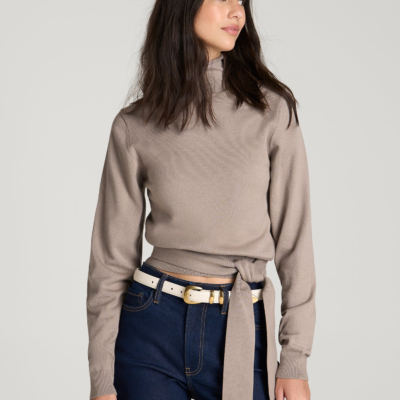 Rolled Neck Sweater with Tie for Tall Women in Moon Rock