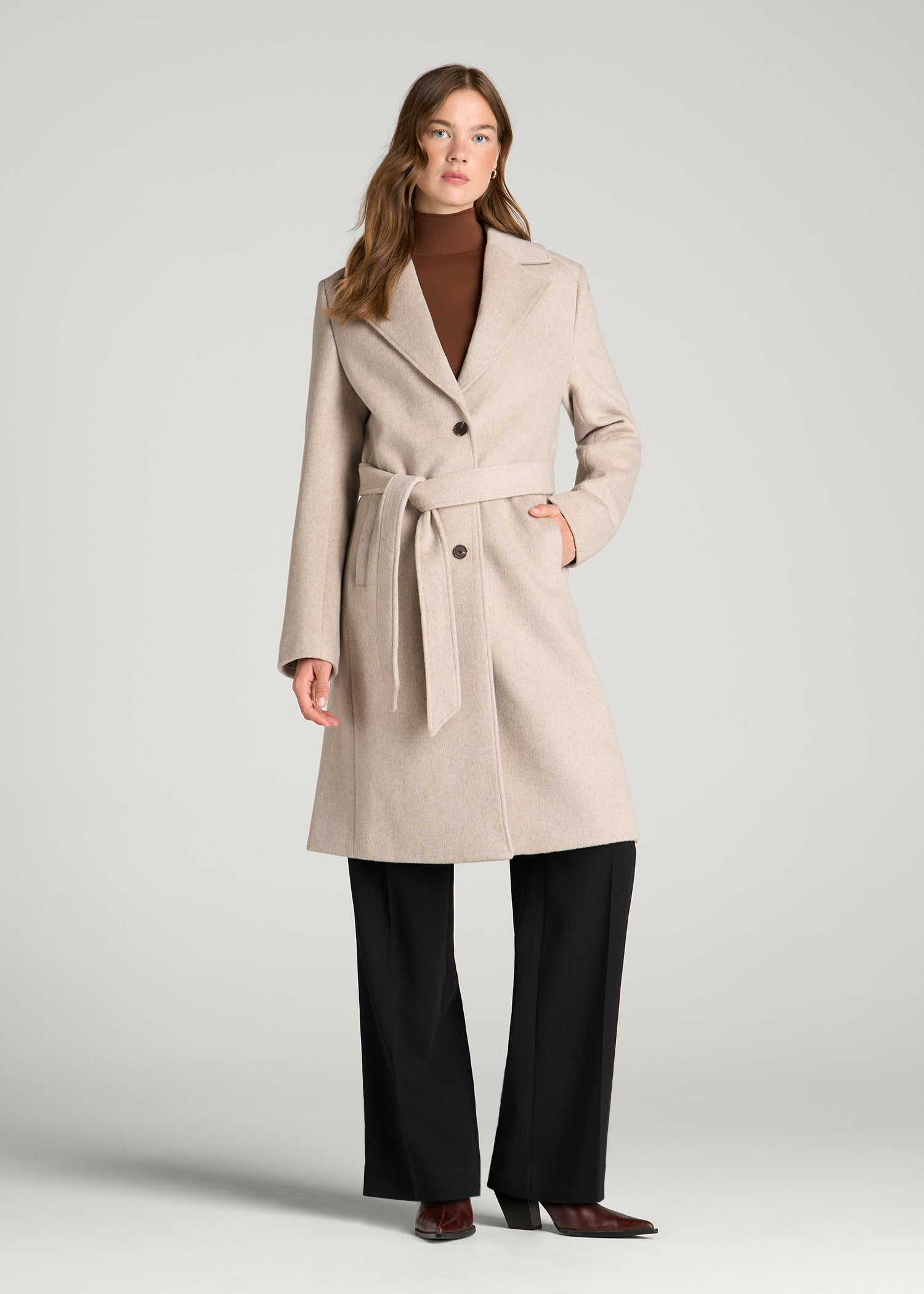 Wool Coat for Tall Women in Simply Taupe Mix