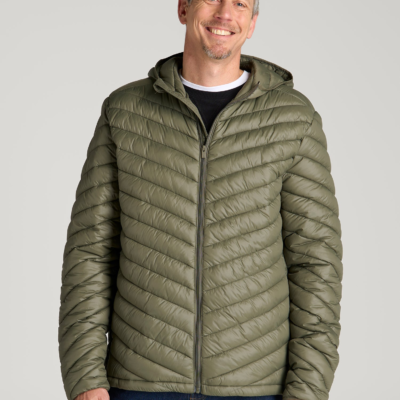 Packable Puffer Jacket for Tall Men in Olive