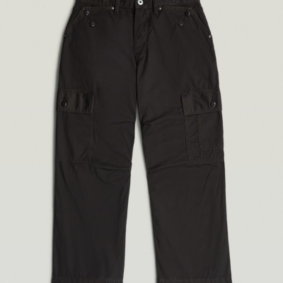 Utility 3D Loose Cargo Pants in Dark Black Garment Dyed