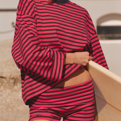STRIPED LONG SLEEVE IN AJ PINK + BROWN
