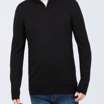 2t Niall Tall Mens Extra Long Cotton Quarter Zip Tall Jumper (black) | Tall Mens Clothing | 2tall.com