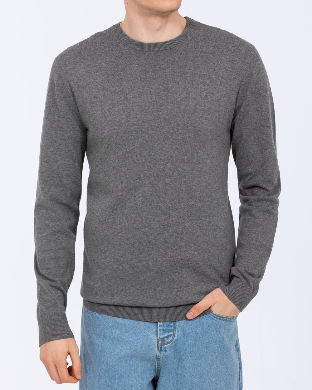 2t Austin Tall Mens Extra Long Cotton Crew Neck Jumper (charcoal) | Tall Mens Clothing | 2tall.com