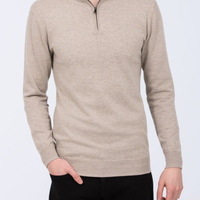 2t Niall Cotton Quarter Zip Tall Mens Jumper (cement) | Tall Mens Clothing | 2tall.com