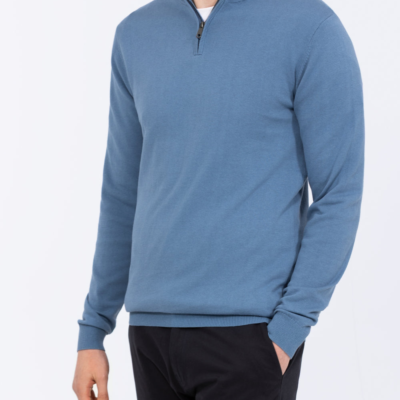2t Niall Cotton Quarter Zip Tall Mens Jumper (denim) | Tall Mens Clothing | 2tall.com